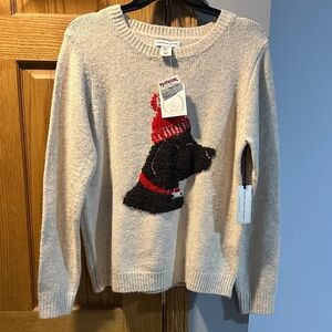 cupcakes & cashmere Beige Sweater with Dog Design